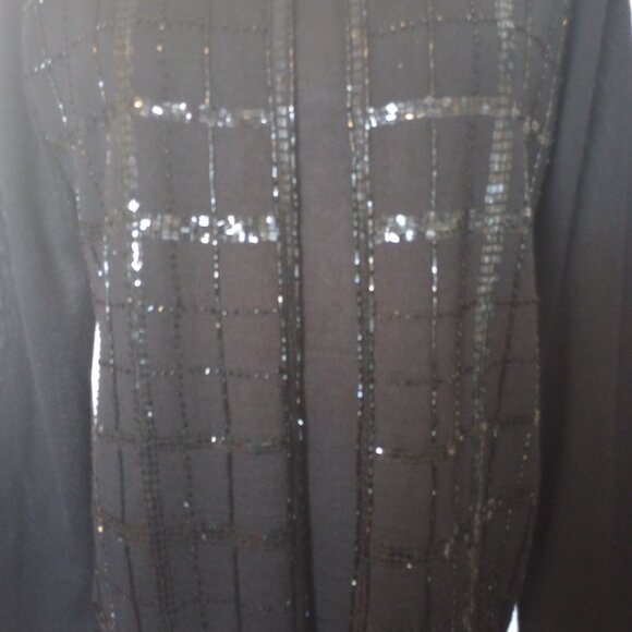 Elegant Black Sequin Beaded Twin Set sz Petite Medium Wool Blend - Picture 3 of 11